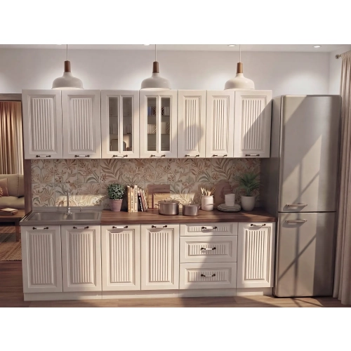 Zestaw mebli kuchennych LONDYN 260 cm Gama Ryflowana Cashmere