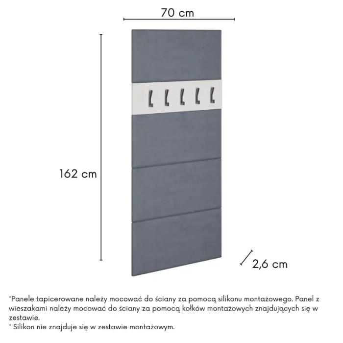 Panel tapicerowany z wieszakami TOMI 70 cm biały Panel tapicerowany z wieszakami TOMI 70 cm biały