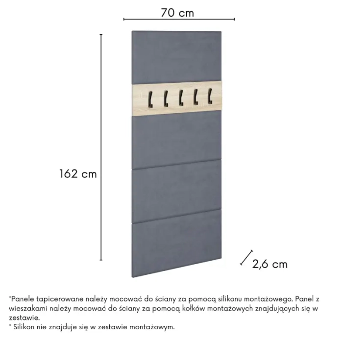 Panel tapicerowany z wieszakami TOMI 70 cm Dąb sonoma Panel tapicerowany z wieszakami TOMI 70 cm Dąb sonoma