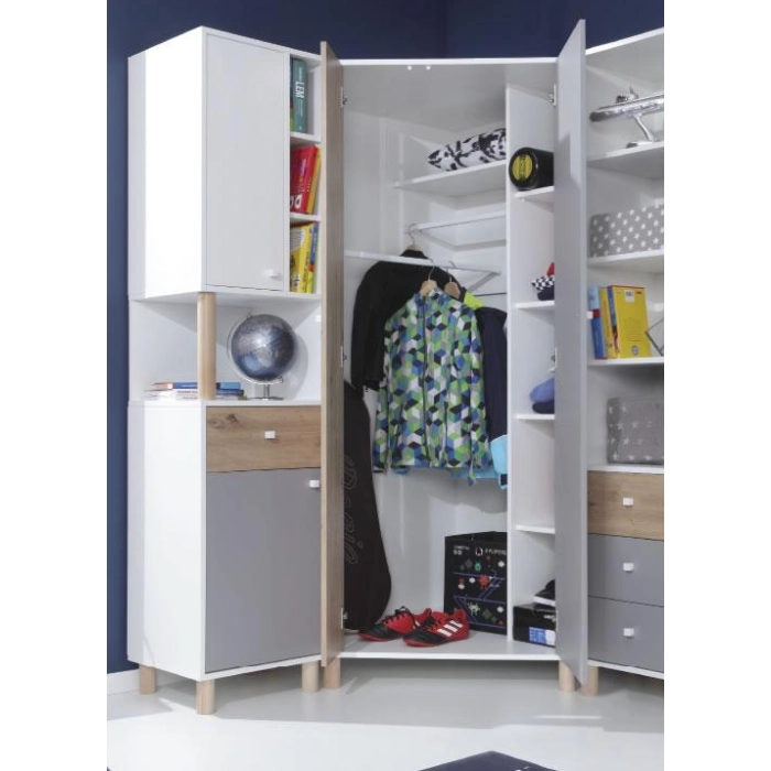 Szafa Narożna FARO FR2 Biały Lux / Dąb Artisan / Szary
