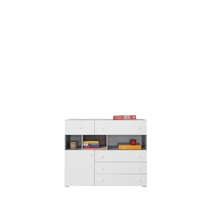SIGMA Komoda Sl 12 Beton / Biały Lux MDF