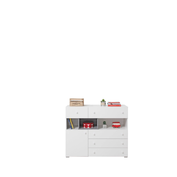 SIGMA Komoda Sl 12 Beton / Biały Lux / Dąb MDF