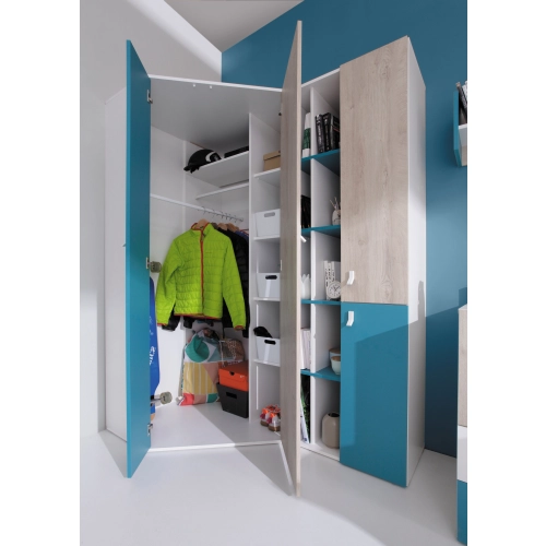 PLANET Szafa narożna PL 2 Biały Lux + Dąb + Morski  MDF