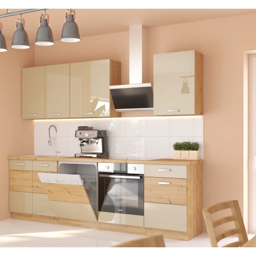 Zestaw mebli kuchennych ARTISAN 240 cm cappucino połysk