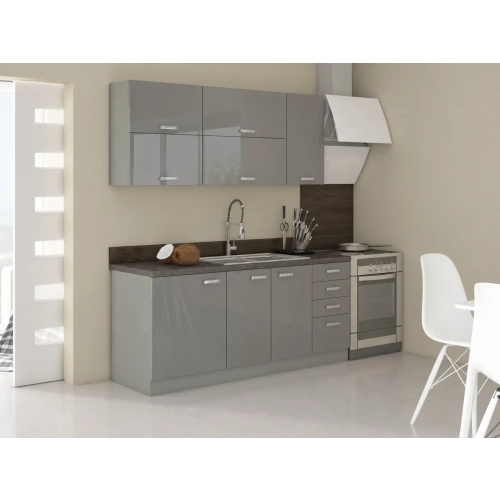 Zestaw mebli kuchennych GREY 180 cm układ B szary połysk