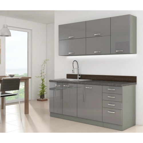 Zestaw mebli kuchennych GREY 180 cm szary połysk