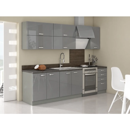 Zestaw mebli kuchennych GREY 200 cm szary połysk