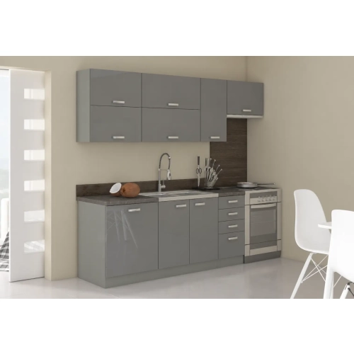 Zestaw mebli kuchennych GREY 230 cm szary połysk