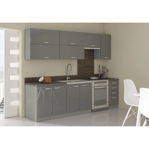 Zestaw mebli kuchennych GREY 250 cm szary połysk