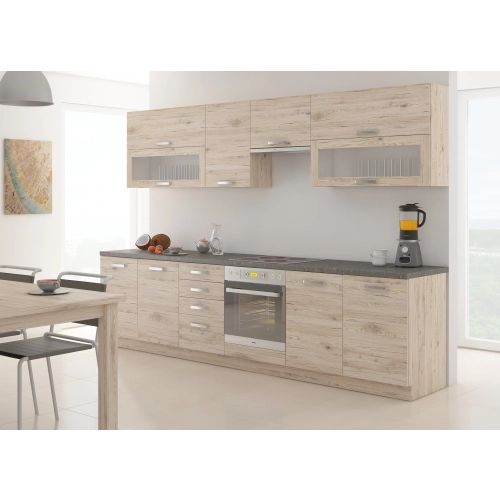 Zestaw mebli kuchennych BORDEAUX 260 cm okap Dąb Bordeaux