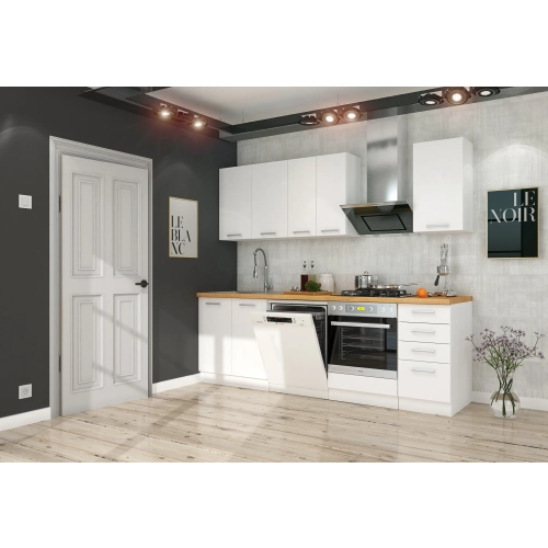 Zestaw mebli kuchennych EKO WHITE 240 cm okap laminat biały
