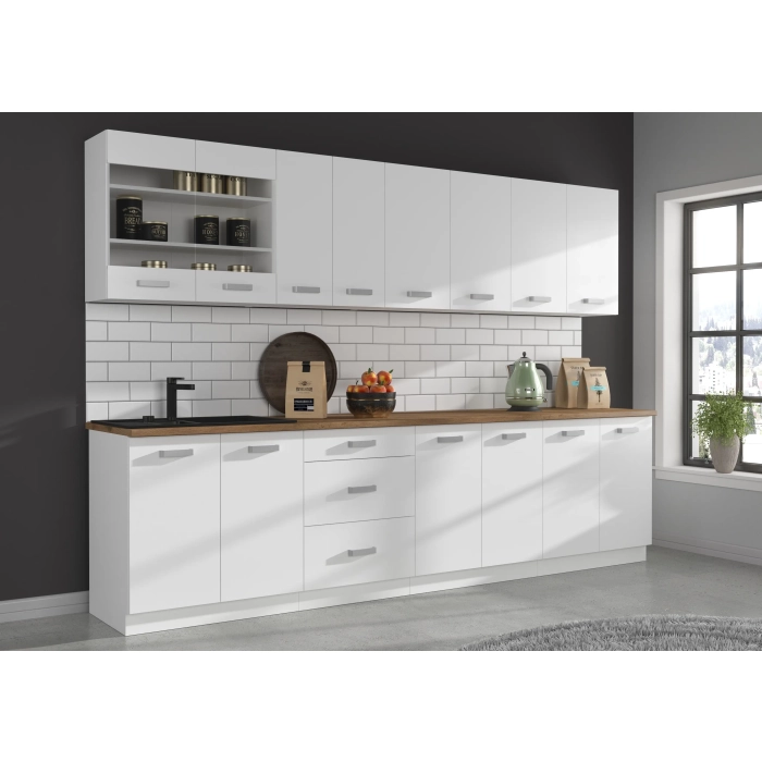 Zestaw mebli kuchennych EKO WHITE 300 cm laminat biały