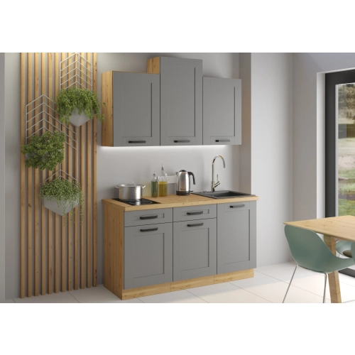 Zestaw mebli kuchennych LUNA 150 cm dust grey / dąb artisan