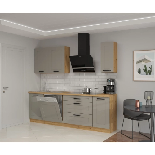 Zestaw mebli kuchennych LUNA 230 cm clay grey / dąb artisan