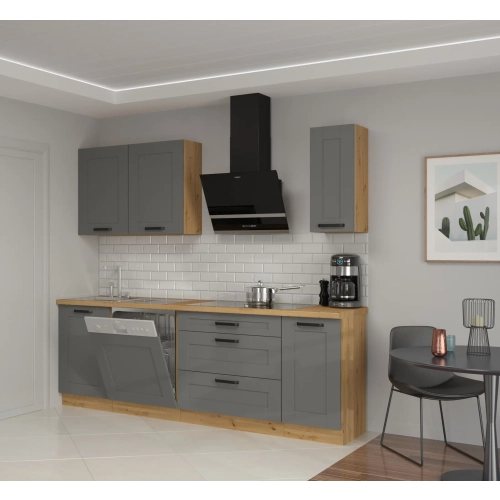 Zestaw mebli kuchennych LUNA 230 cm dust grey / dąb artisan