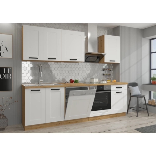 Zestaw mebli kuchennych LUNA 250 cm biały / dąb artisan