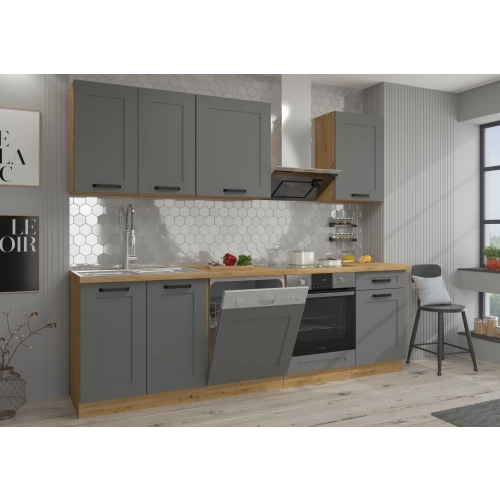 Zestaw mebli kuchennych LUNA 250 cm dust grey / dąb artisan