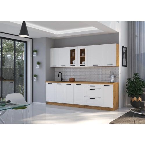 Zestaw mebli kuchennych LUNA 260 cm biały / dąb artisan