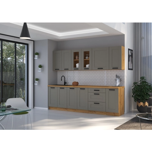Zestaw mebli kuchennych LUNA 260 cm clay grey / dąb artisan