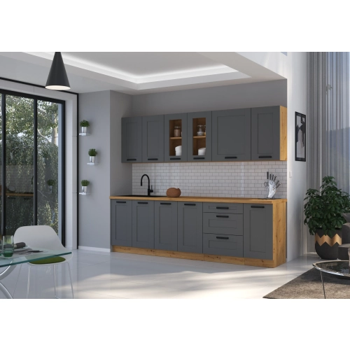 Zestaw mebli kuchennych LUNA 260 cm dust grey / dąb artisan