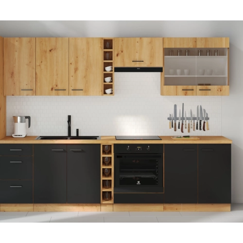 Zestaw mebli kuchennych MODENA 275 cm czarny mat / dąb artisan