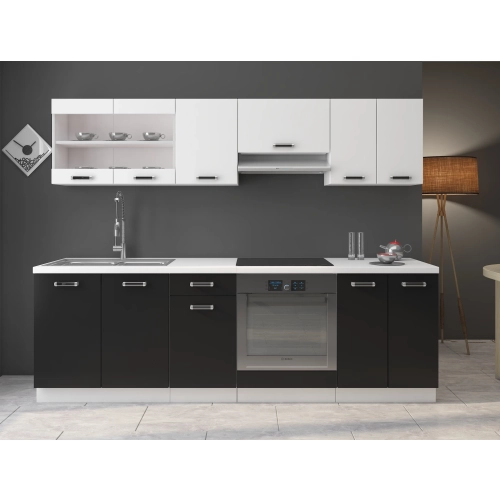 Zestaw mebli kuchennych OMEGA 240 cm okap czarny / biały