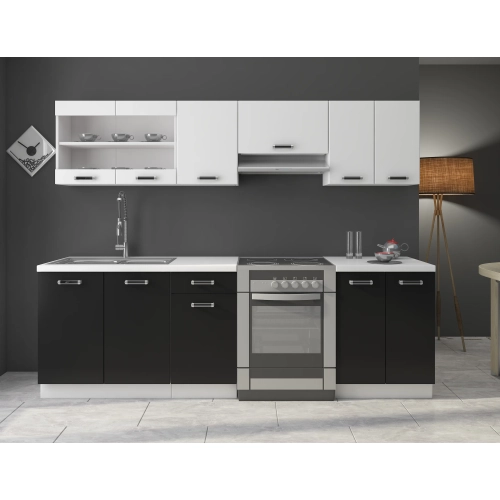 Zestaw mebli kuchennych OMEGA 240 cm czarny / biały