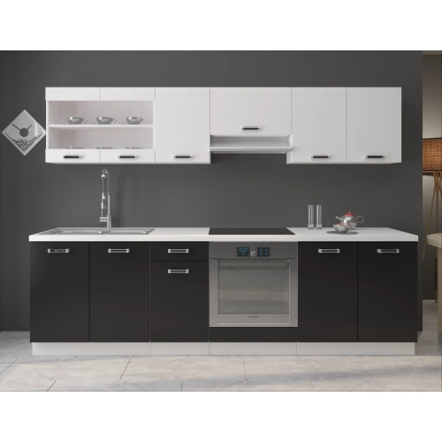 Zestaw mebli kuchennych OMEGA 260 cm czarny / biały