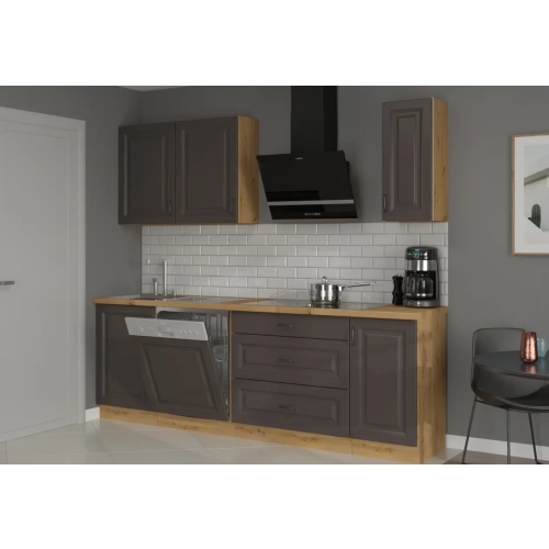 Zestaw mebli kuchennych STILO 230 cm grafit / dąb artisan