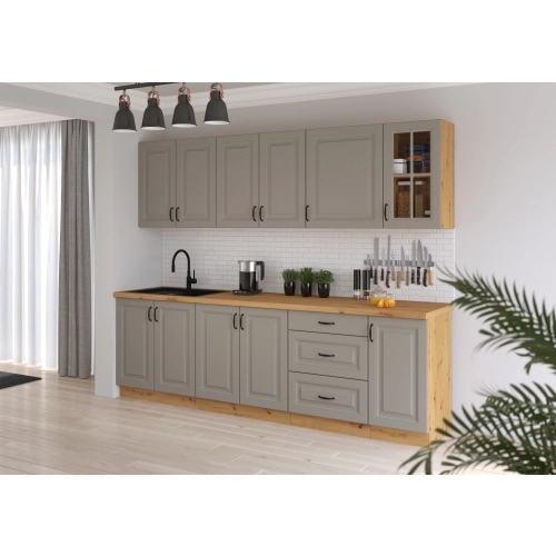 Zestaw mebli kuchennych STILO 260 cm clay grey / dąb artisan