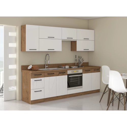 Zestaw mebli kuchennych VIGO 260 cm biały połysk / dąb lancelot