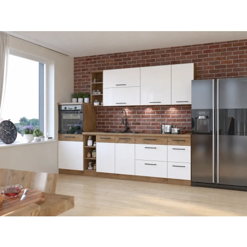 Zestaw mebli kuchennych VIGO 270 cm biały połysk / dąb lancelot