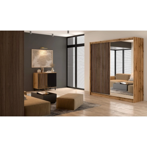 Komoda London 3D 150 cm , komoda lamele wotan czarna