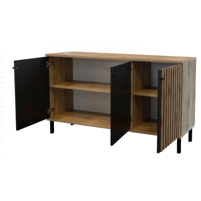 Komoda London 3D 150 cm , komoda lamele wotan czarna